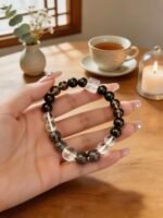 Black Obsidian & Clear Quartz Grounding Protection Bracelet DH243 - 图片 2